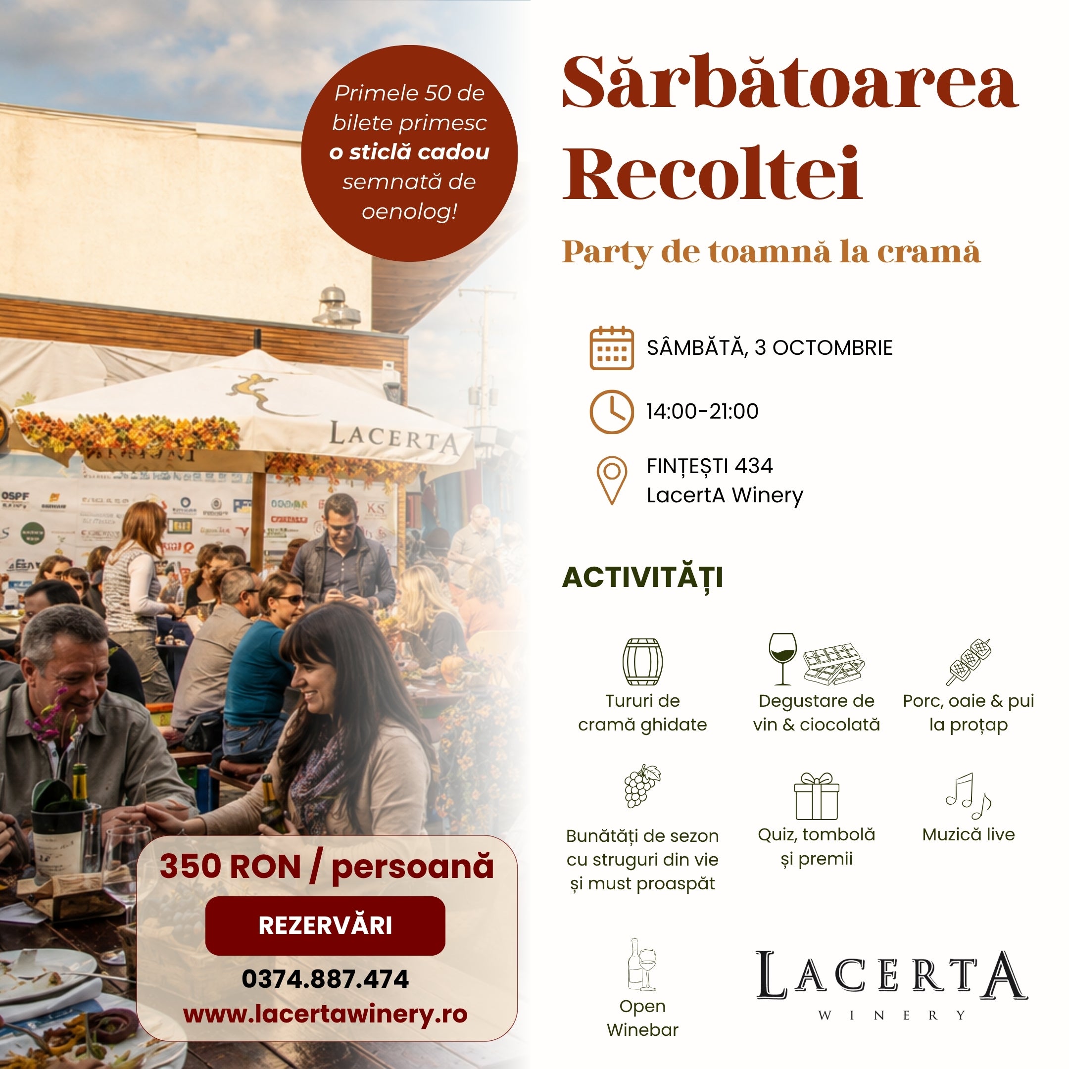 Sărbătoarea Recoltei: Party de Toamnă la Cramă, 3 octombrie