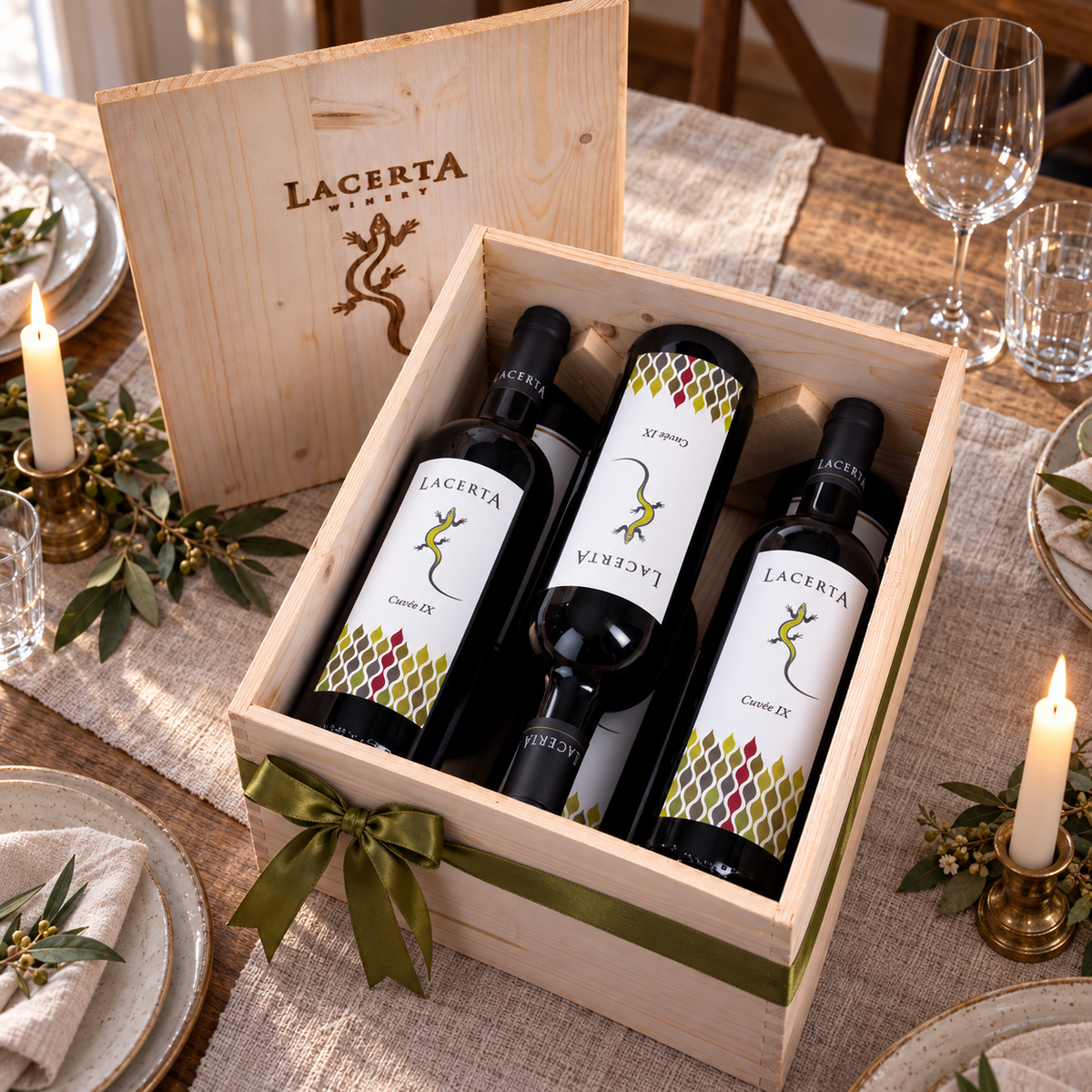 Pachet LacertA Verticală Cuvée IX 6 recolte – cutie de lemn, idee de cadou