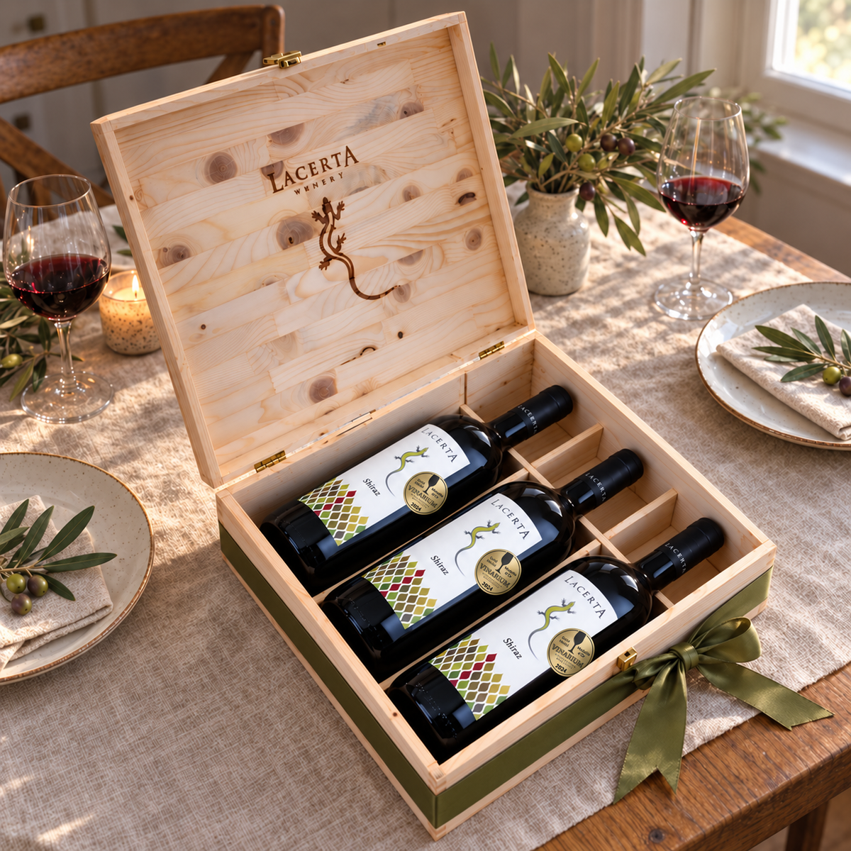 Pachet LacertA Verticală Shiraz – cutie de lemn, idee de cadou